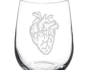 Anatomical Heart Wine Glass Stemless Or Stemmed