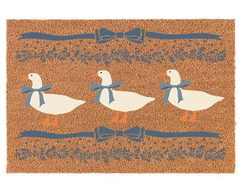 Vintage Blue Ribbon Goose White Coir Doormat Door Mat Housewarming Gift Newlywed Gift Wedding Gift New Home