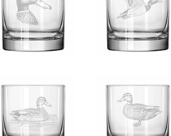 Duck Collection Set of 4 Rocks Whiskey Glasses Gift Set
