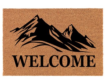 Welcome Mountains Cabin Coir Doormat Door Mat Entry Mat Housewarming Gift Wedding Gift New Home