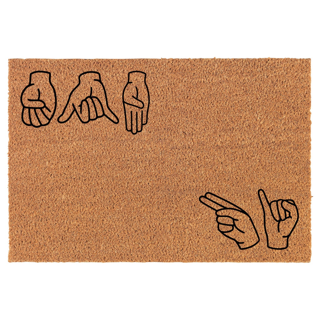 ASL Hi Bye Sign Language Coir Doormat Door Mat Entry Mat Housewarming