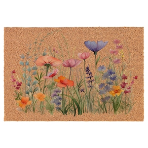 Watercolor Wildflowers Coir Doormat Door Mat Entry Mat Housewarming Gift Newlywed Gift Wedding Gift New Home