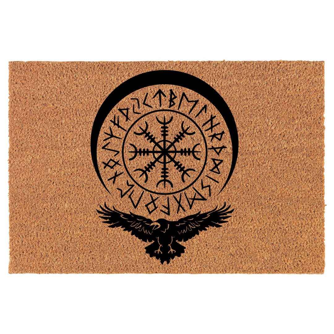 Protection Rune Doormat Crow Raven and Viking Runes Coir Doormat Door Mat Housewarming Gift ...
