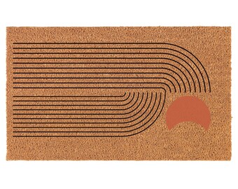 Mid Century Modern V8 Boho Coir Doormat Door Mat Entry Mat Housewarming Gift Newlywed Wedding Gift New Home