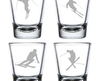 Ski Skier Collection Shot Glass Set of 4 Shot Glasses