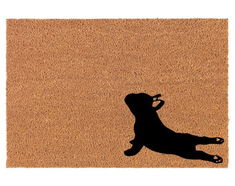 French Bulldog Yoga CORNER Coir Doormat Door Mat Entry Mat Housewarming Gift Wedding Gift New Home