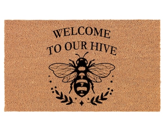 Bienvenido a nuestra colmena Honey Bee Coir Doormat Door Mat Entry Mat Housewarming Regalo recién casado Regalo de boda Nuevo hogar