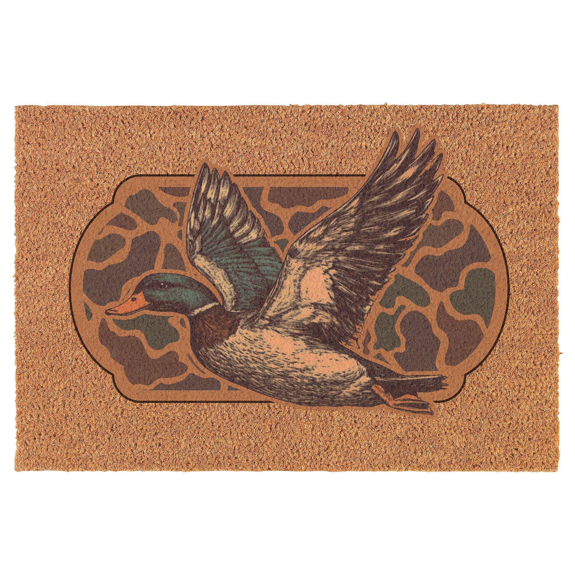 Camo Flying Mallard Duck Hunt Hunting Hunter Coir Doormat Door Mat Housewarming Gift Newlywed Gift Wedding Gift New Home