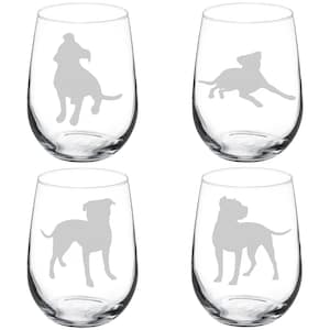 Pitbull Collection Set Of 4 Wine Glass Stemless Or Stemmed Set Of 4 Glasses