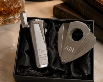 Custom Engraved Torch Lighter Personalized Cigar Cutter Gift For Him, Gift For Men, Christmas Gift, Groomsman Gift, Wedding Party Gifts