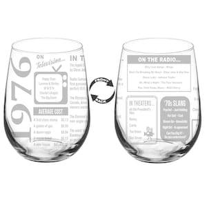 Birthday Stemless Wine Glass Full Wrap Glass 30th Birthday Gift, 40th Birthday Gift, 50th Birthday Gift, 60th Birthday Gift 1976 50th Birthday