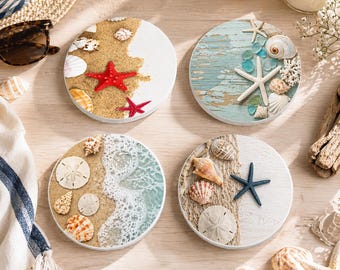 Sea Shore, coquillages et coquillages Ocean Beach, lot de 4 sous-verres en céramique