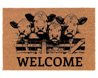 Welcome Hereford Cows Coir Doormat Door Mat Housewarming Gift Newlywed Gift Wedding Gift New Home