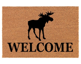 Welcome Moose Coir Doormat Door Mat Entry Mat Housewarming Gift Wedding Gift New Home