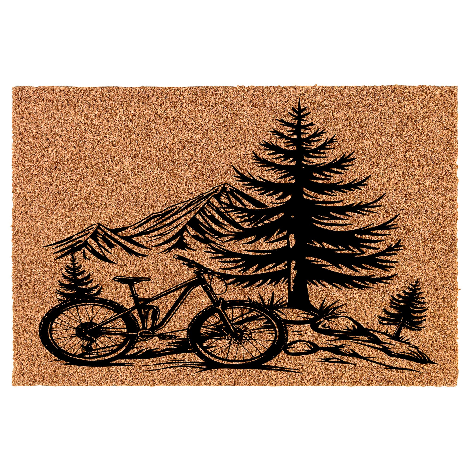 Mountain Bike Mountains Trees Coir Doormat Door Mat Housewarming Gift Newlywed Gift Wedding Gift New Home