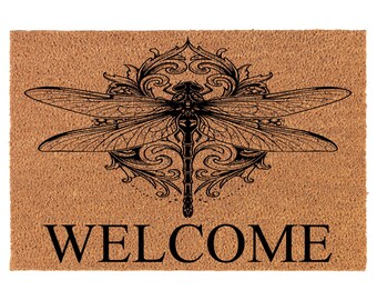 Welcome Vintage Dragonfly Coir Doormat Door Mat Housewarming Gift Newlywed Gift Wedding Gift New Home