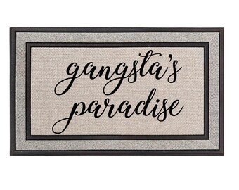 Outdoor Indoor Doormat 18" x 30" Gray / Beige / Black Rubber Backed Door Mat Gangsta's Paradise