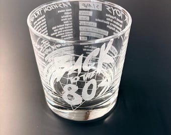 Back To The Years Birthday Whiskey Glass Rocks Glass 30th Birthday Gift, 40th Birthday Gift, 50th Birthday Gift, 60th Birthday
