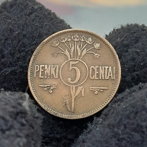 Lithuanian coin 5 centai, 1925, rare vintage coin, Lithuanian coins, Vintage coins, Gift idea