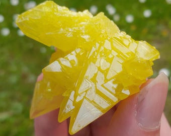 小さな硫黄結晶、硫黄クラスター、原石硫黄、エネルギーストーン、装飾