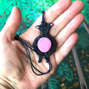 Tactile Black Sheep with Pink Tummy Polymer Clay Charm Pendant on Cotton Cord
