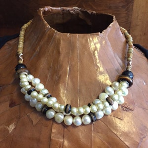 One-of-a-kind Freshwater Pearl, Jasper and Dzi Bead Necklace and Earring Set