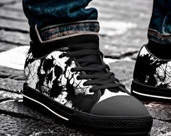 Men's Goth Skull Canvas Sneakers: Edgy Streetwear Shoes
