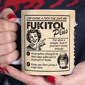 Fukitol Rx Funny Mug: Retro Sarcastic Office Humor