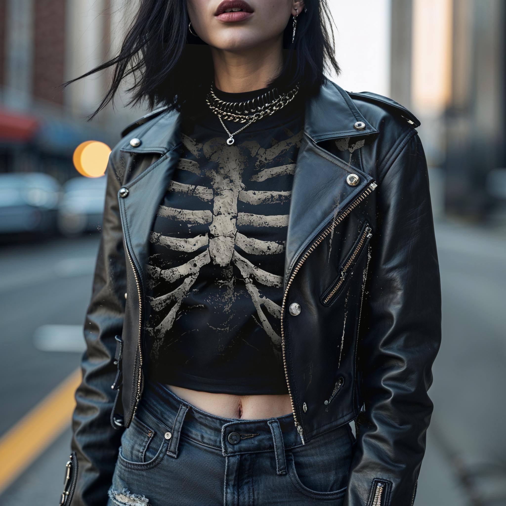 Gothic Skeleton Rib Cage Crop Top: Grunge Alt Fashion Tee, Halloween ...