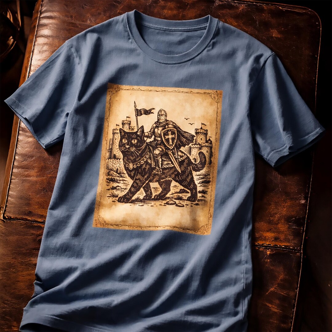 Knight Riding Cat Medieval Graphic Tee, Dark Art Fairycore Shirt - Etsy