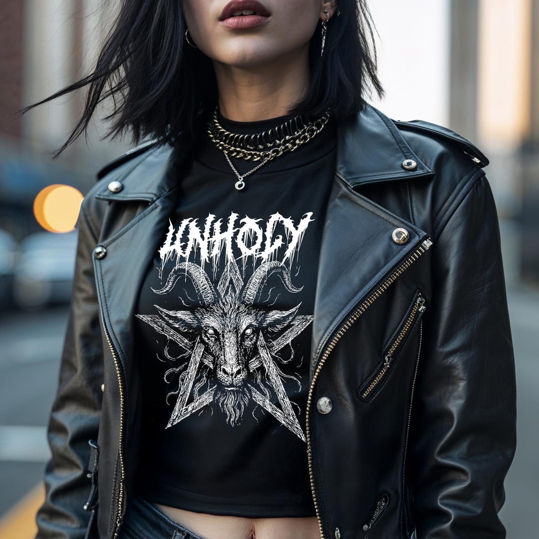 Gothic Goat Gothic Goat Pentagram Crop Tee: Dark Occult Graphic Top - Etsy