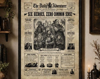 Funny Fantasy RPG Gamer Poster,  Art, Vintage Print, Role Player Fan Gift, Boardgamer Gift
