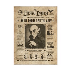 Funny Count Orlok Vampire Newspaper Poster Rolled Posters, Vintage Horror Decor, Dark Humor 8″ x 10″ (Vertical)