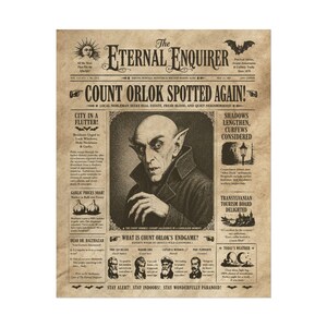 Funny Count Orlok Vampire Newspaper Poster Rolled Posters, Vintage Horror Decor, Dark Humor 18″ x 24″ (Vertical)