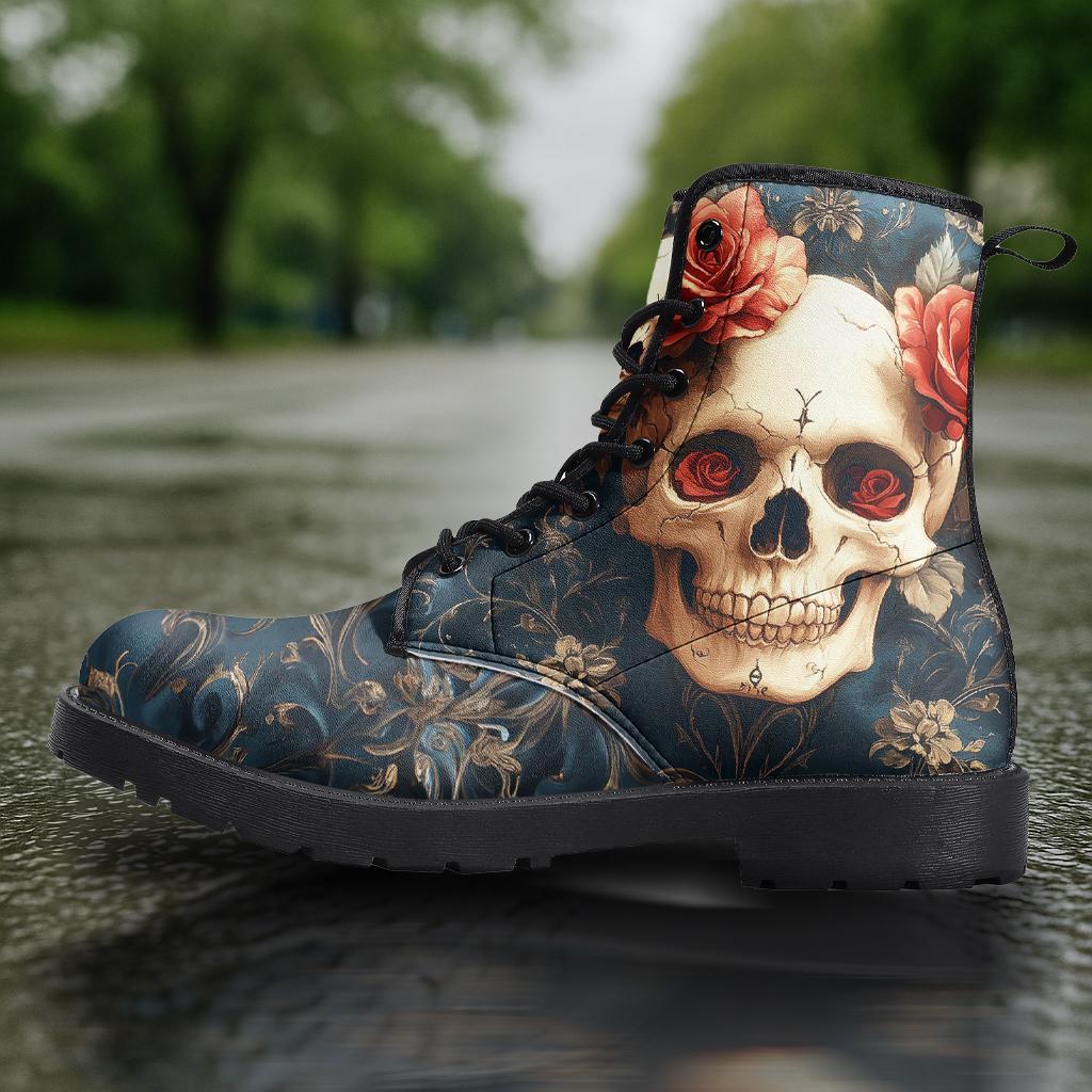 Gothic Skull & Roses Combat Boots