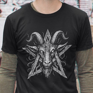 Gothic Graphic T-Shirt, Goat and Pentagram, Unisex Tee for Occult Lovers, Witchy Clothing, Alternative Fashion, Dark Art Shirt, Satanic