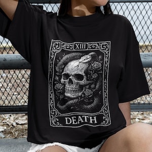 Gothic Death Tarot T-Shirt, Skull Roses Snake Graphic Tee