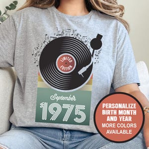 Camiseta retro personalizada para 50, 40 o 30 cumpleaños, de 1975 y 1985, ideal para esposa o esposo, con diseño de disco de vinilo.