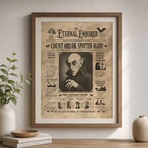 Funny Count Orlok Vampire Newspaper Poster Rolled Posters, Vintage Horror Decor, Dark Humor image 2