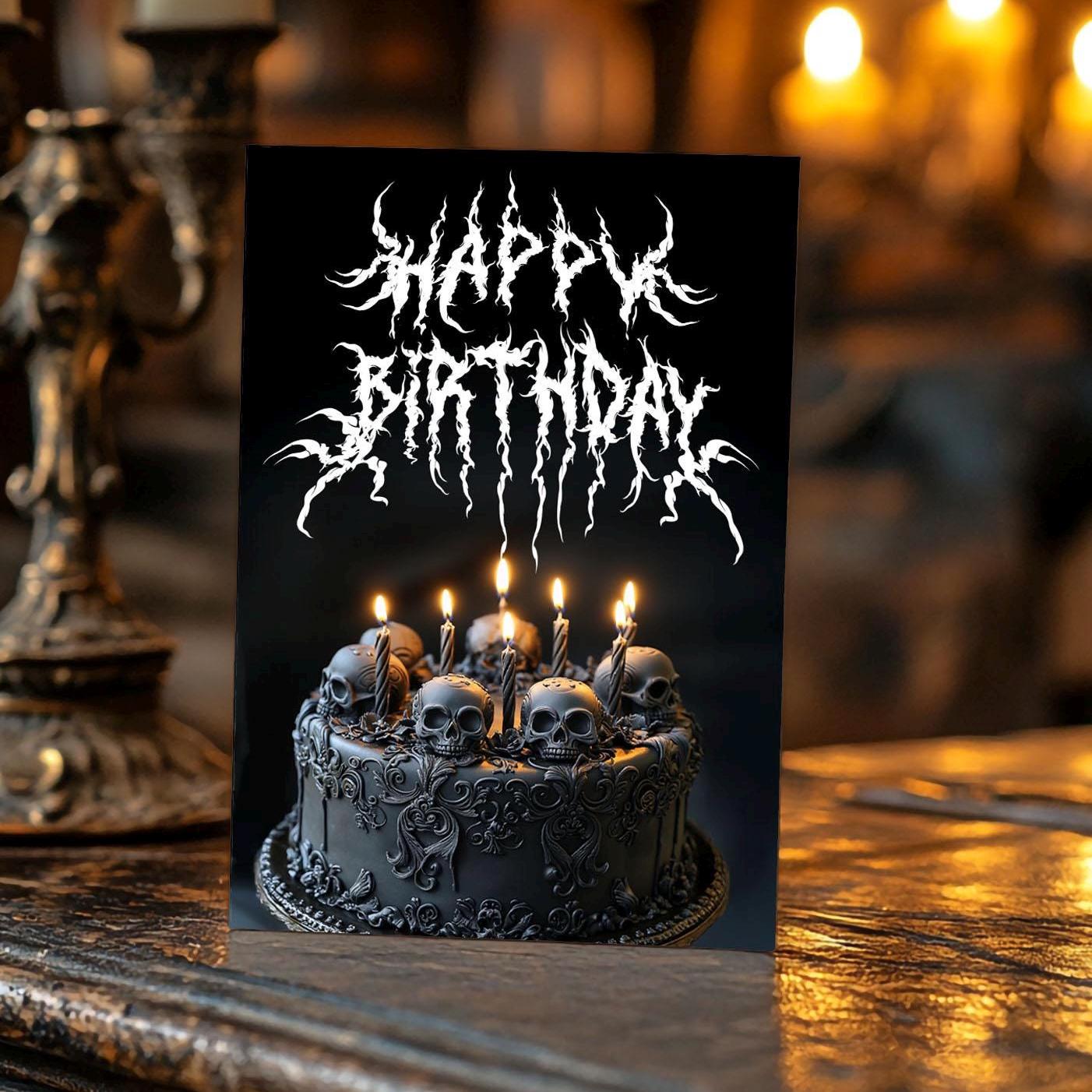 Gothic Birthday Card: Black Metal Skull Stationery Set