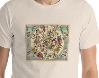 Vintage Astrology map shirt, star signs tshirt, antique zodiac t, Short-Sleeve Unisex T-Shirt
