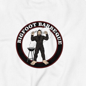 Bigfoot BBQ sweatshirt, BACK PRINT waving Sasquatch Sweatshirt, barbecue shirt, bbq gift, gift for barbecue. Back print Bigfoot