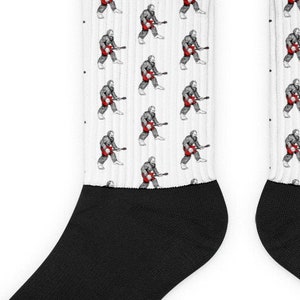 Guitar music socks, Bigfoot guitarist player Sasquatch Yeti Socks