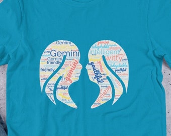 Gemini Zodiac Word shirt, astrology tshirt, Gemini Short-Sleeve Unisex T-Shir. Gift for Gemini