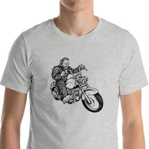 Bigfoot Sasquatch motorcycle rider shirt, gorilla biker  Short-Sleeve Unisex T-Shirt