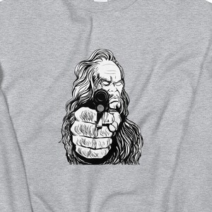 Shooting Gun Monster Sweatshirt, Bigfoot target shooter, yeti Sasquatch, make my day theme