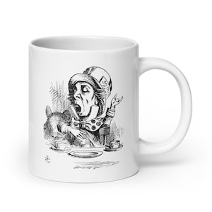 Szalony Kapelusznik Alicja w Krainie Czarów Kubek, Biały błyszczący kubek klasyczna ilustracja artystyczna
