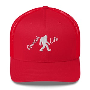 Bigfoot cap, Sasquatch hat, squatch life trucker cap, embroidered