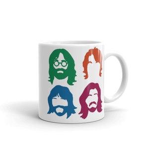 Fabulous Four faces colorful White glossy mug, psychedelic musician mug