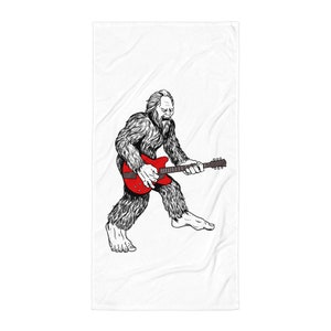 Electric Guitar Bigfoot Towel, Bigfoot Yeti Sasquatch Guitar Player